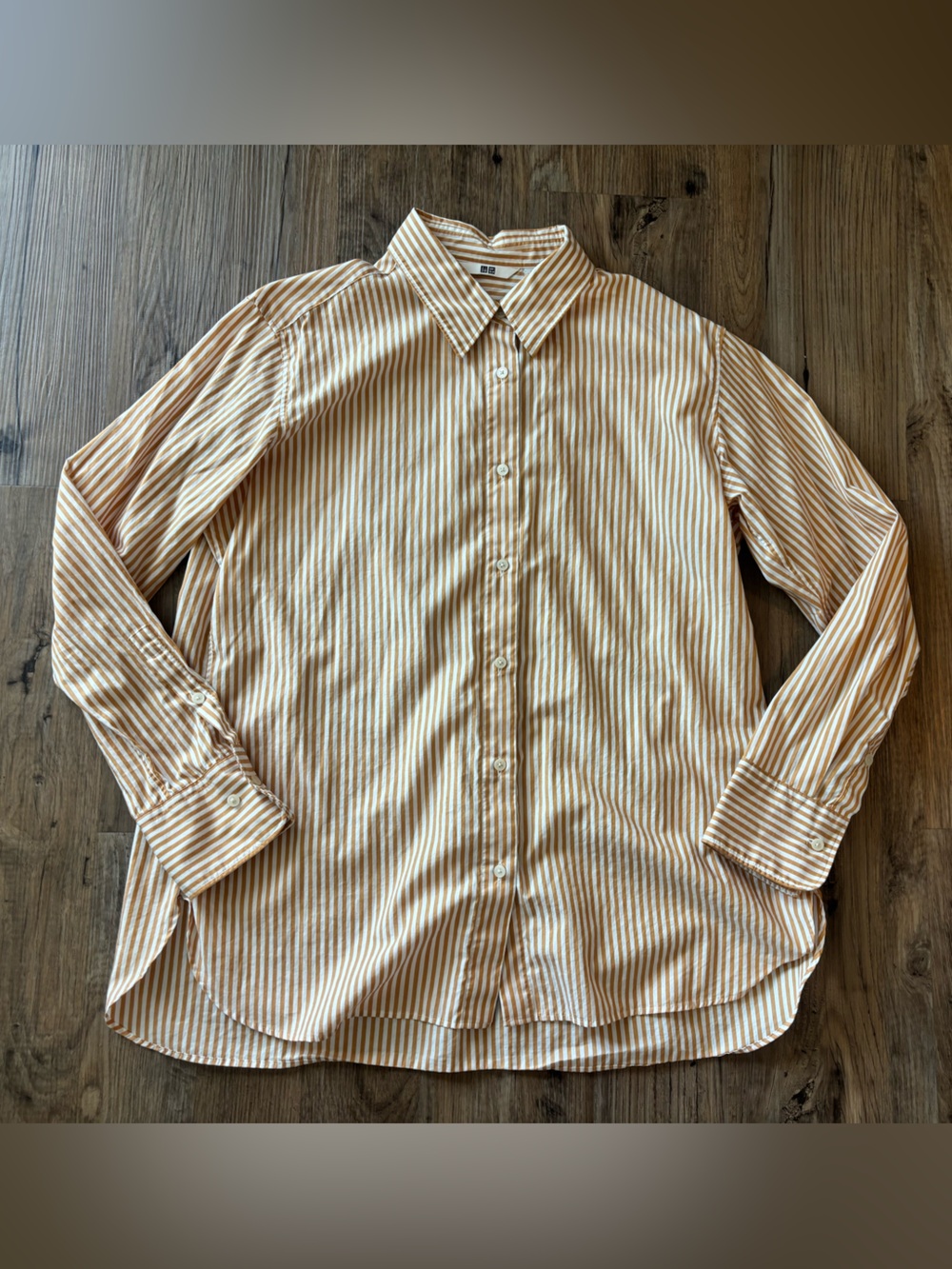 Uniqlo Yellow & White Striped Cotton Button-Up Shirt Women’s Medium